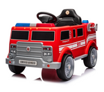 The Freddo Fire Truck is a kids' ride-on with a steering wheel, black seat, emergency lights, and "911" markings—offering interactive features for realistic play.